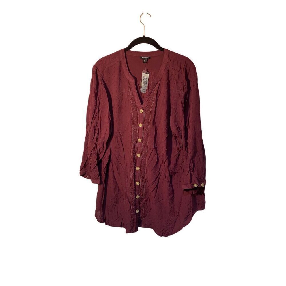 NWT Torrid Plus Size Burgundy Button Down Long Sleeve Blouse Size 2x